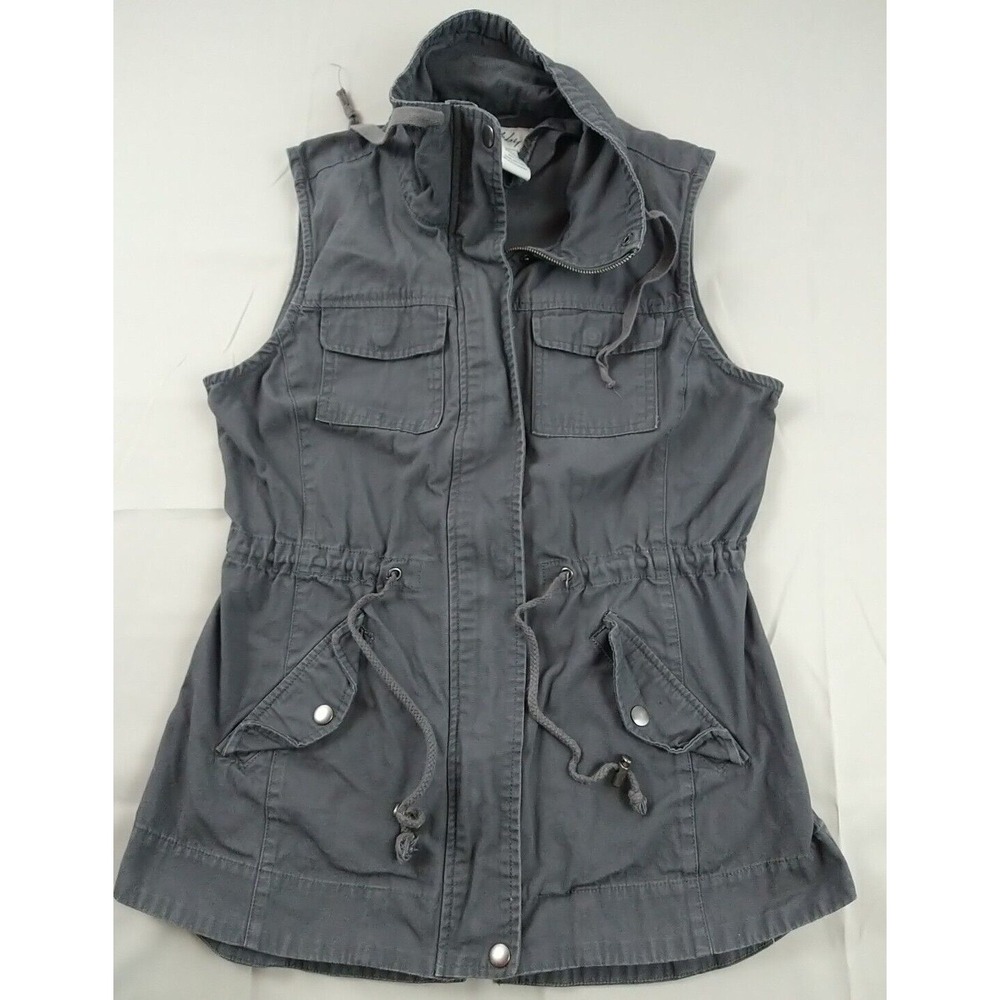 Sebby Canvas Vest Ladies S/P Gray Drawstring Waist Full Zip Pockets (930)